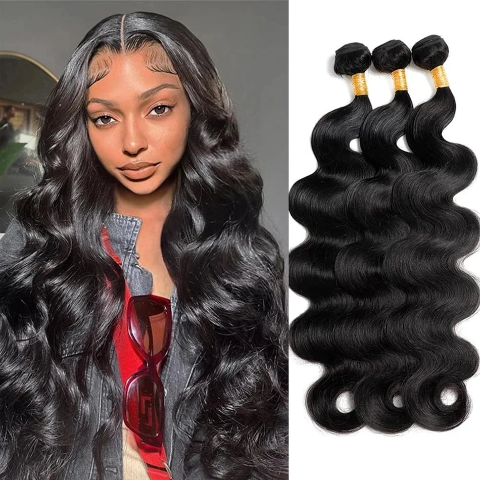 Tissages brésiliens humains hair double trame ondulés soyeux 26 pouces ( 3 boules de 100g )