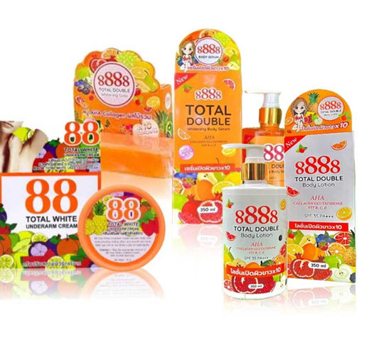 888 total double white lait, savon, concentré, crème aisselles extra whitening