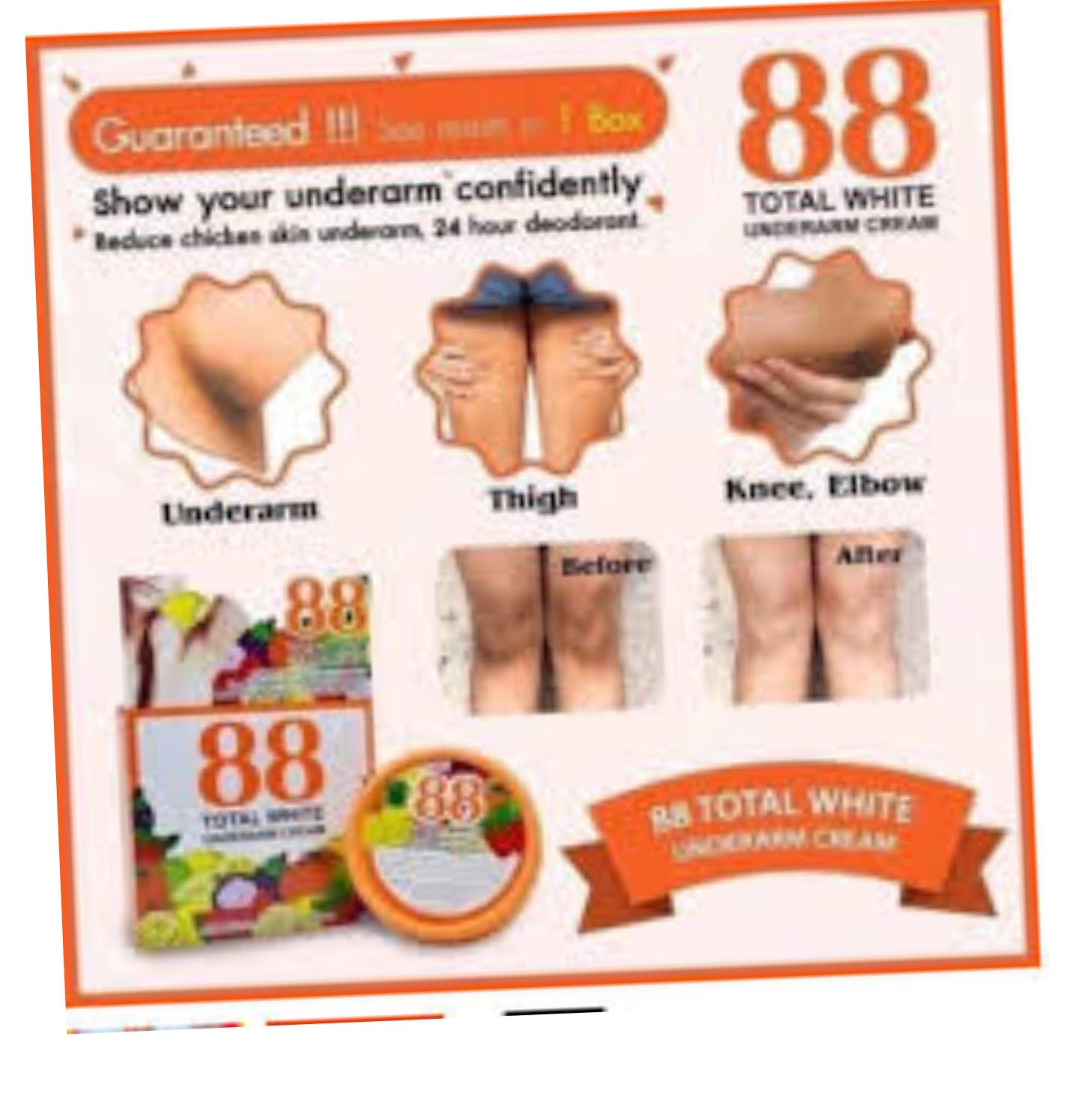 88 TOTAL WHITE UNDERARM CRÈME ECLAIRCISSANTE AISSELLES FINIS les odeurs, GENOUX, QUITONS THAÏLANDE 35g