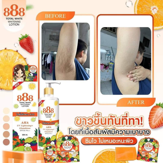 888 TOTAL DOUBLE WHITE LAIT TRÈS ECLAIRCISSANTE , GLUTATHIONE, AHA, COLLAGÈNE 350 ML SANS HYDROQUINONE