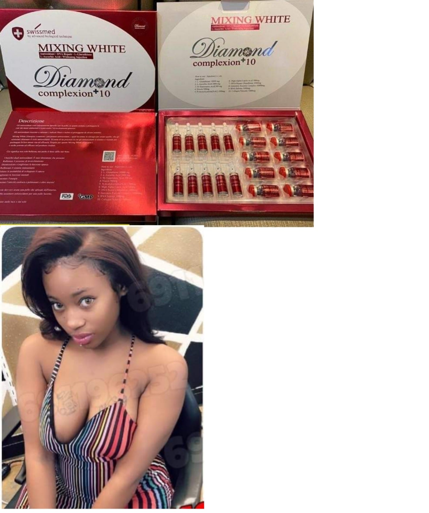 MIXING WHITE DIAMOND COMPLEXION 10INJECTION ECLAIRCISSANT ANTI VERGETURES ET ACNE