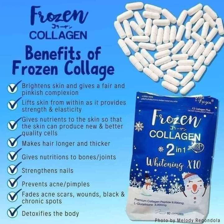 FROZEN COLLAGÈN GLUTATHIONE WHITENING CONTRE LES TÂCHES, LES BOUTONS ET VERGETURES 60 CAPSULES