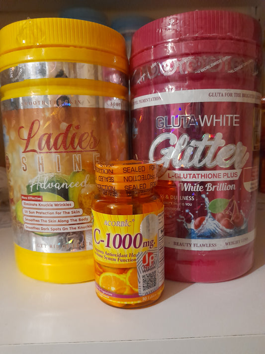 Ladies shine, gluta white glitter glutathione eclaircissant, vitamine c ascorbic