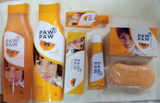Paw paw gamme éclaircissant, lait, GEL douche, tube crème, savon, huile,