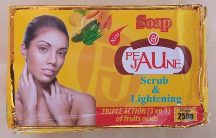 Peau jaune savon éclaircissant et gommant triple action aux acides des fruits