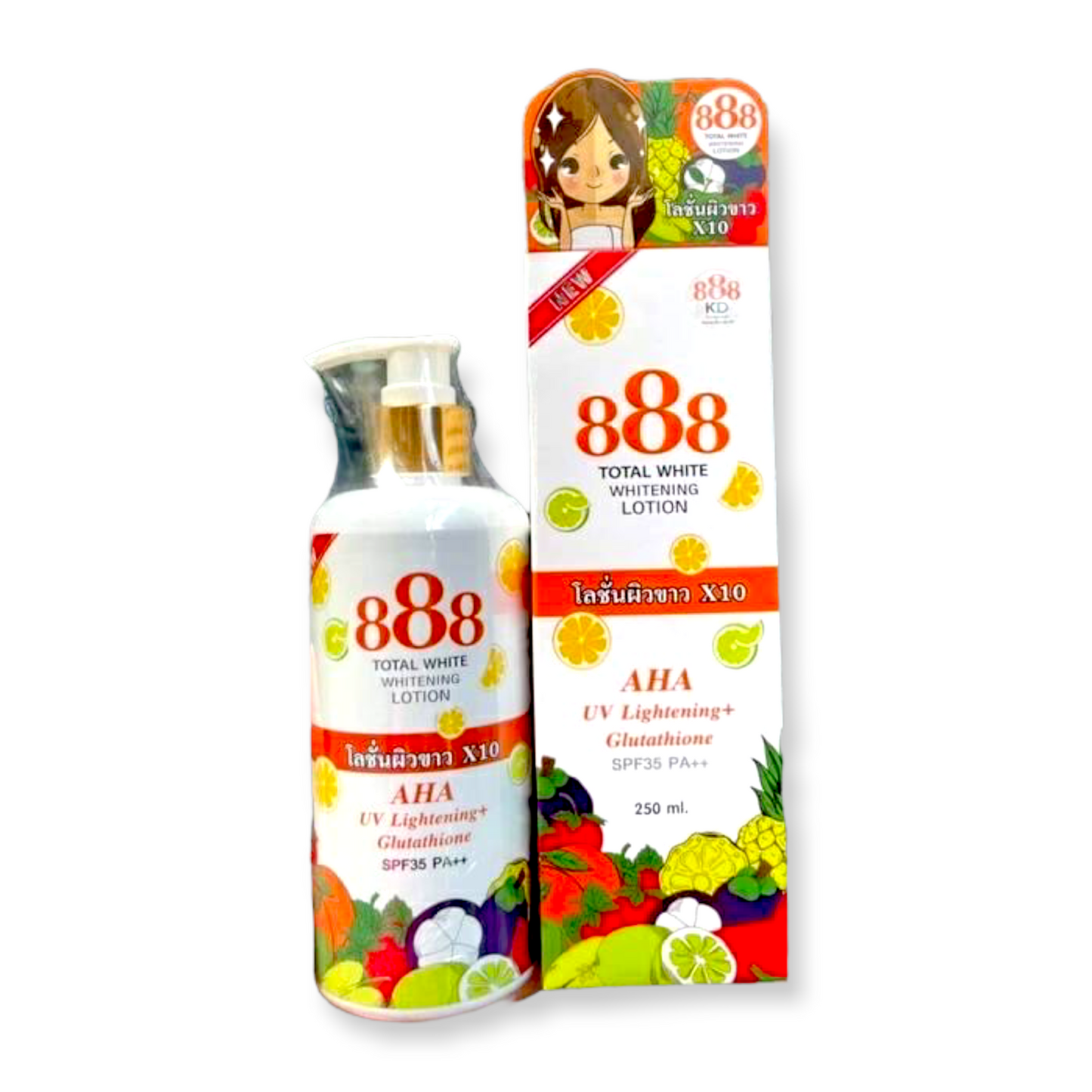 888 TOTAL DOUBLE WHITE  LAIT  TRÈS ECLAIRCISSANTE , GLUTATHIONE,  AHA, COLLAGÈNE  350 ML  SANS HYDROQUINONE