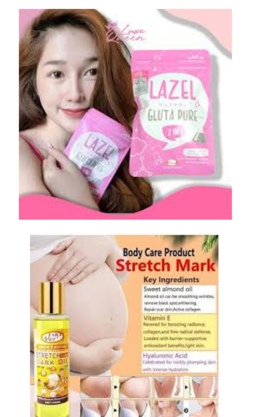 (Duo anti vergetures) LAZEL gluta white gélules glutathione collagène, huile traitement vergetures 150ml