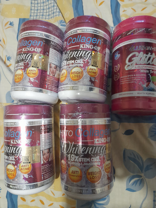 LOT 4 PHYTO COLLAGÈNE WHITENING GLUTATHIONE, 1 GLUTA WHITE GLITTER GLUTATHIONE