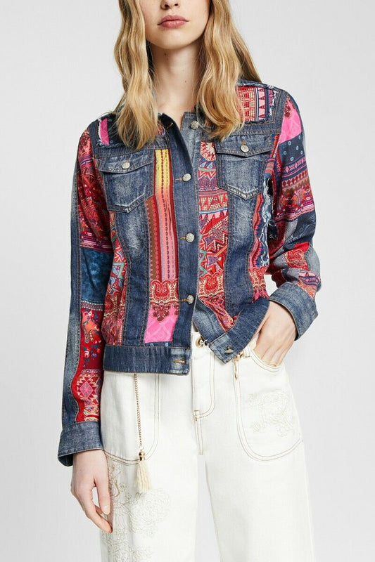 DESIGUAL VESTE EN JEANS BLEU ET ROUGE TAILLE 44
