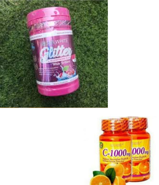 GLUTA WHITE GLITTER GLUTATHIONE BLANCHISSANT,  X2 VITAMINE C ASCORBIC 1000MG