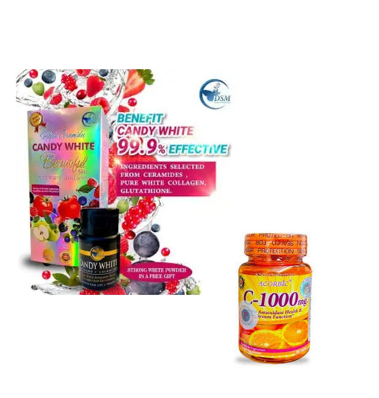 PHYTO CERAMIDES CANDY WHITE COLLAGÈNE WHITENING GLUTATHIONE, VITAMINE C ASCORBIC 1000MG , 30 COMPRIMÉS