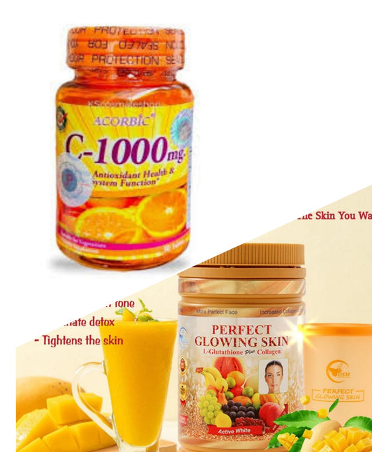 PERFECT GLOWING SKIN L GLUTATHIONE POUDRE BLANCHISSANTE,  VITAMINE C ASCORBIC 1000MG
