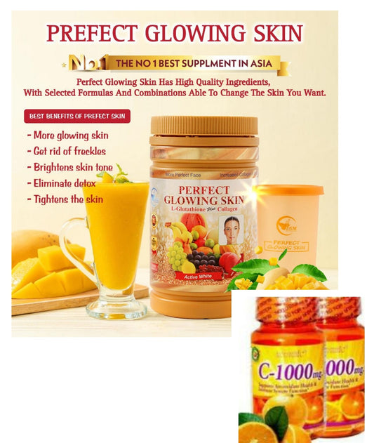 PERFECT GLOWING SKIN L GLUTATHIONE COLLAGÈNE ECLAIRCISSANT,  X2 VITAMINE C ASCORBIC